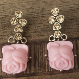 Oscar de la renta statement pink rose earrings